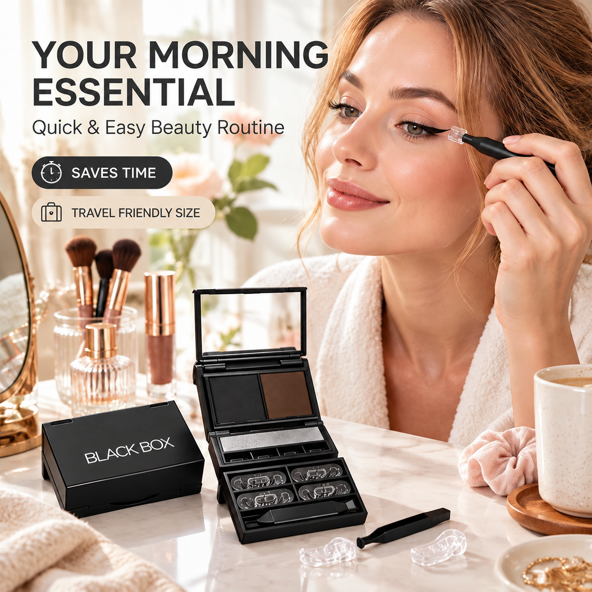 3-in-1 Eye Stamp Kit,Lower Lash & Eyeliner & Mole Mark, Black & Brown Ink