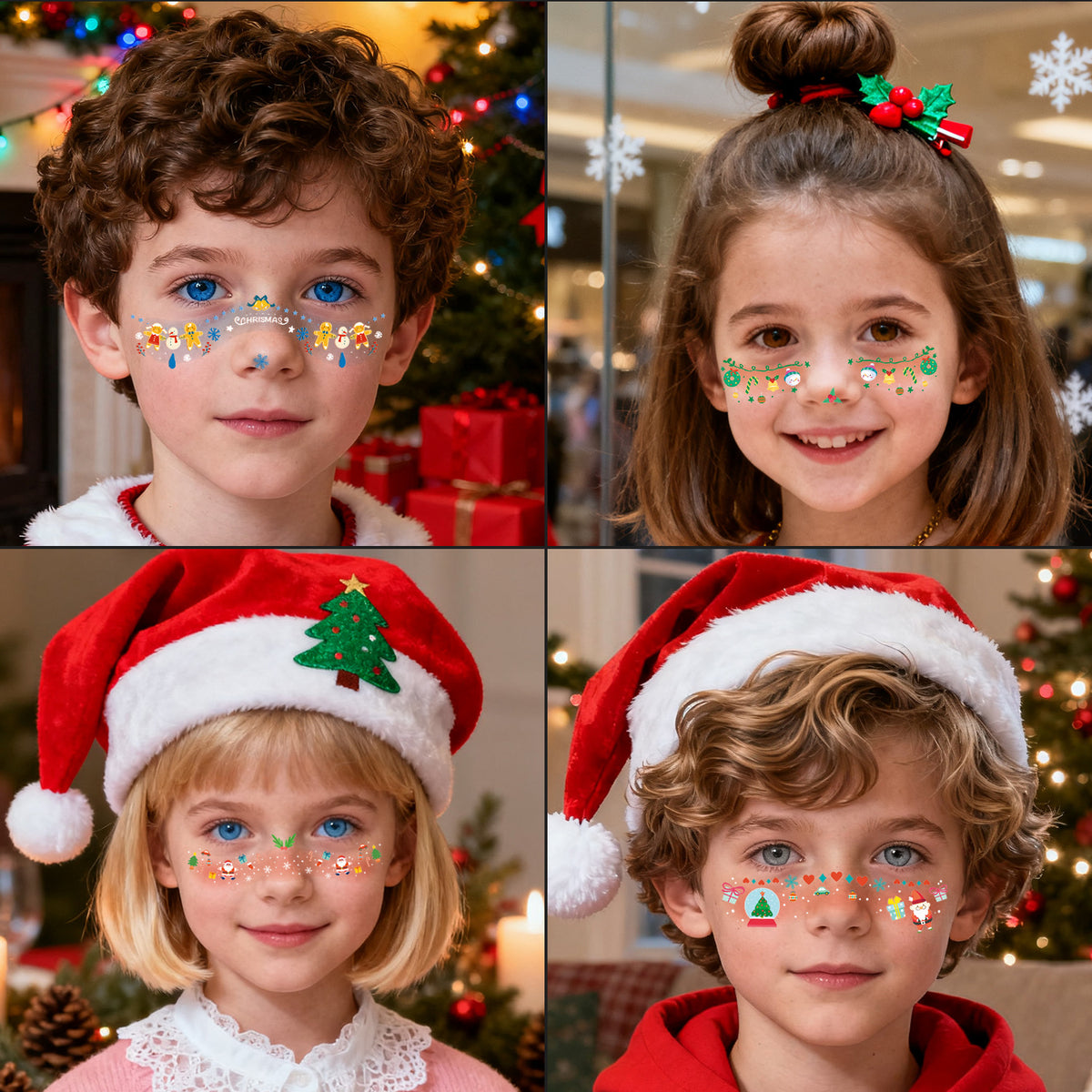Christmas Temporary Face Tattoos for Girls, 12 Sheets Pink Blush & Holographic Face Stickers, Snowflake Christmas Tree Fake Tattoos for Holiday Makeup, Face & Body Art, Party Accessories
