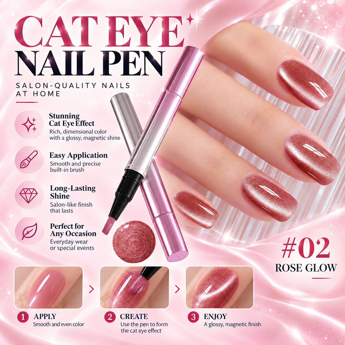 Magnetic Cat Eye Nail Polish Pen – Shimmering Glossy Finish, Easy Application, Salon-Style Nails at Home