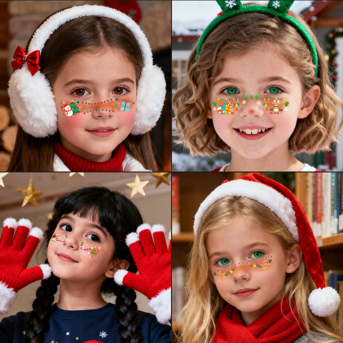 Christmas Temporary Face Tattoos for Girls, 12 Sheets Pink Blush & Holographic Face Stickers, Snowflake Christmas Tree Fake Tattoos for Holiday Makeup, Face & Body Art, Party Accessories