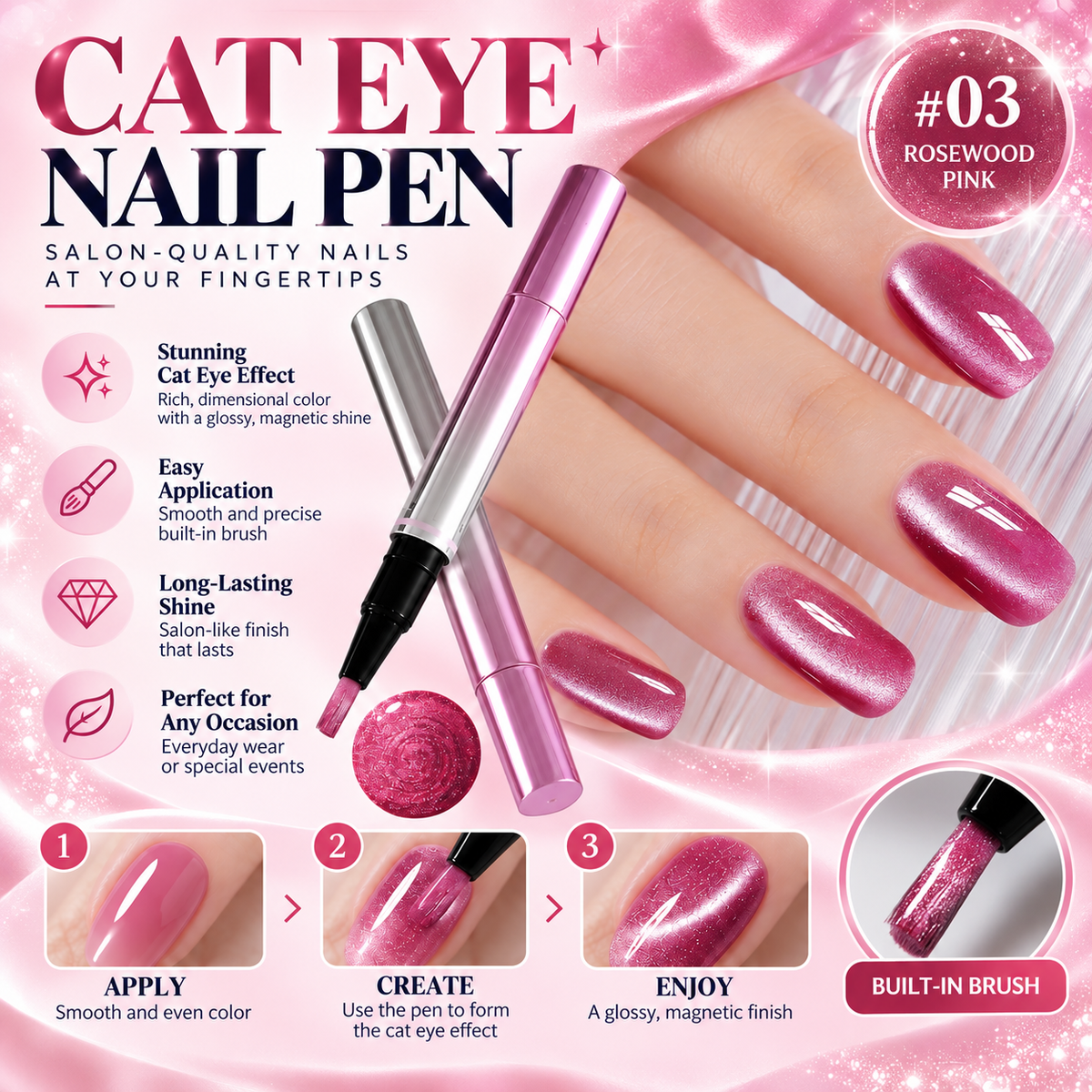 Magnetic Cat Eye Nail Polish Pen – Shimmering Glossy Finish, Easy Application, Salon-Style Nails at Home