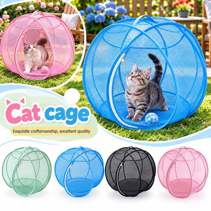 🐱🌿 360° Rolling Cat Haven – Foldable Breathable Mesh Playpen with Zipper Door for Indoor & Outdoor Play✨🐾