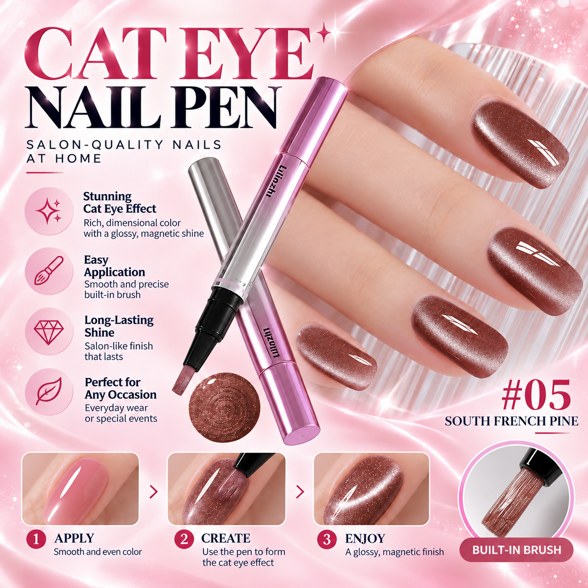 Magnetic Cat Eye Nail Polish Pen – Shimmering Glossy Finish, Easy Application, Salon-Style Nails at Home