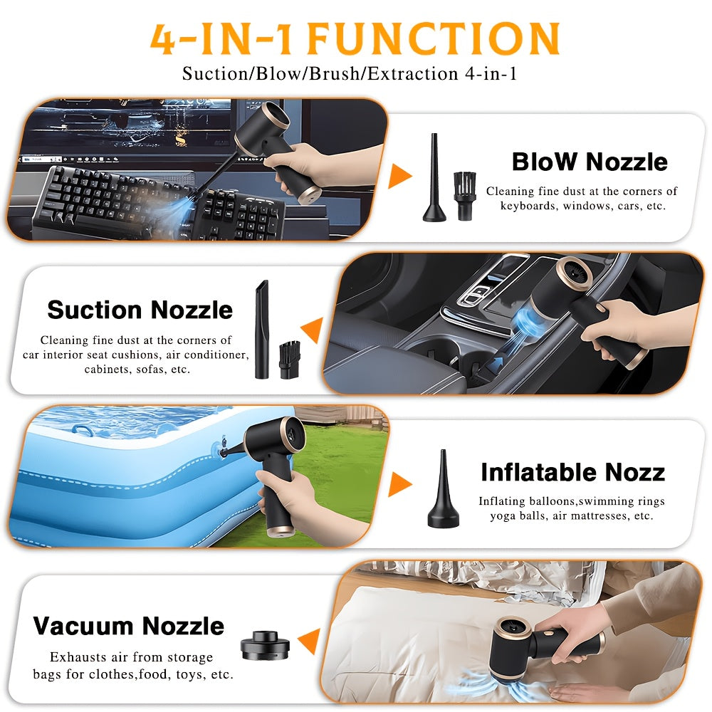 🚗 Mini Handheld Vacuum Cleaner & Air Duster 💨 | USB Rechargeable, Multi-Functional Cleaning Kit 🧹 | For Car, Keyboard, Home & Pet Hair 🐾