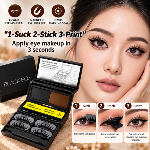 3-in-1 Eye Stamp Kit，Lower Lash & Eyeliner & Mole Mark, Black & Brown Ink