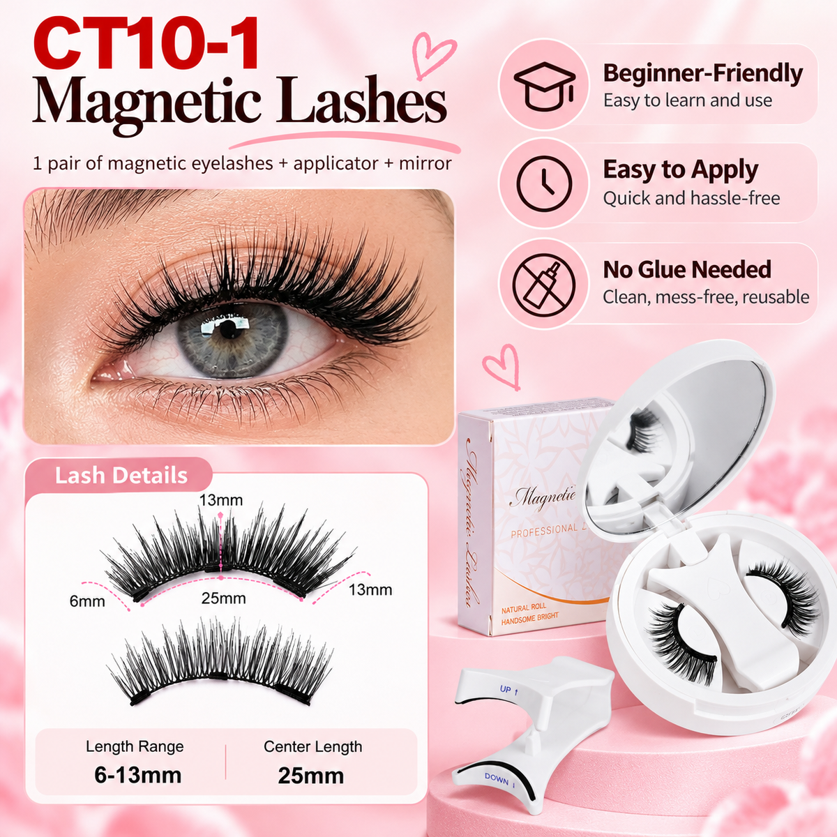 ✨ Magnetic Eyelash Set with Applicator 💖 Glue-Free, Reusable & Easy to Apply 🧲 Fluttery, Defined Lashes Made Easy! 👁️💕