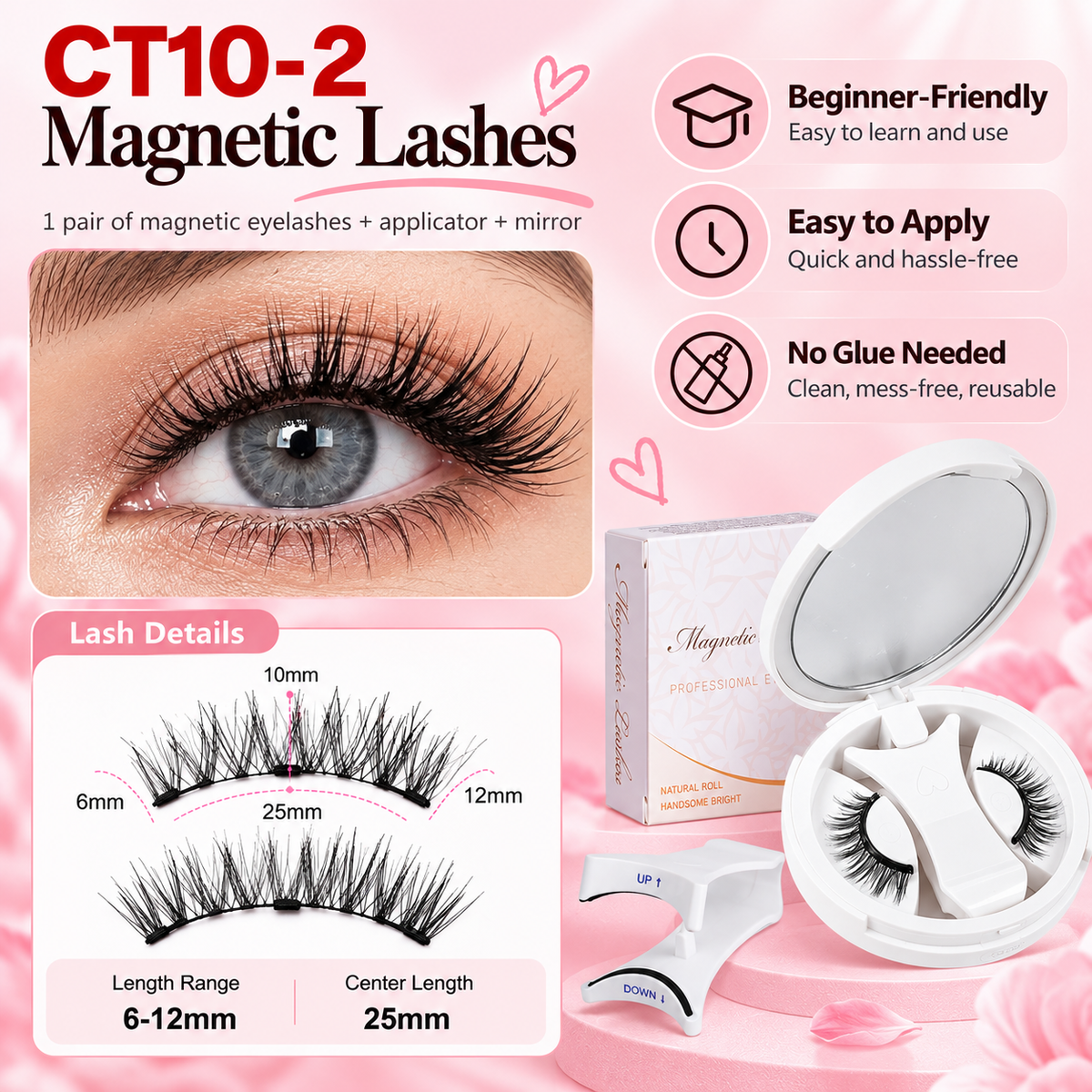 ✨ Magnetic Eyelash Set with Applicator 💖 Glue-Free, Reusable & Easy to Apply 🧲 Fluttery, Defined Lashes Made Easy! 👁️💕