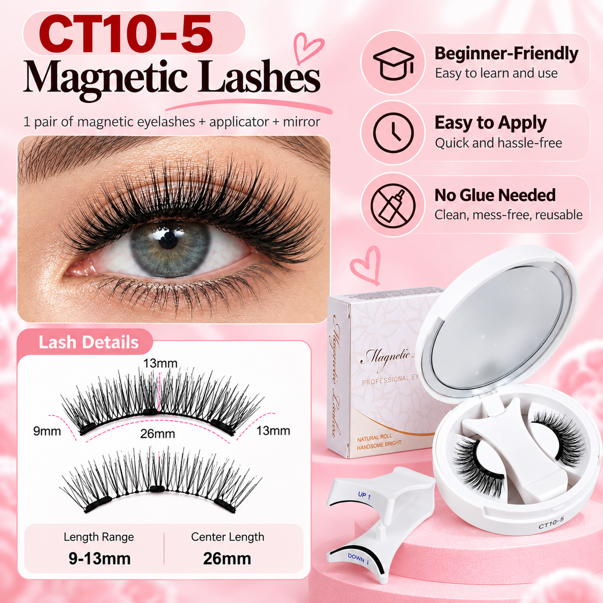 ✨ Magnetic Eyelash Set with Applicator 💖 Glue-Free, Reusable & Easy to Apply 🧲 Fluttery, Defined Lashes Made Easy! 👁️💕
