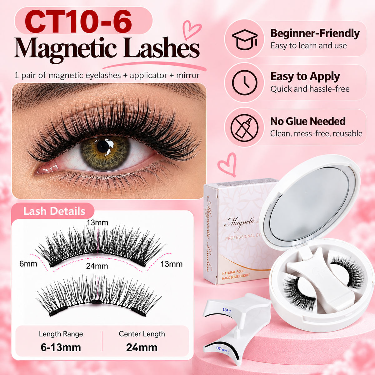 ✨ Magnetic Eyelash Set with Applicator 💖 Glue-Free, Reusable & Easy to Apply 🧲 Fluttery, Defined Lashes Made Easy! 👁️💕