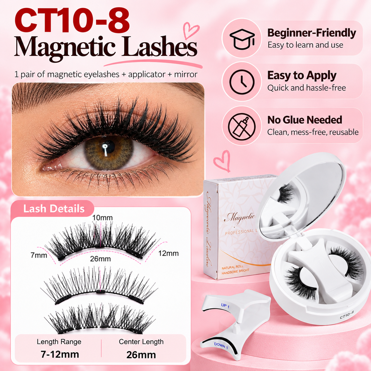 ✨ Magnetic Eyelash Set with Applicator 💖 Glue-Free, Reusable & Easy to Apply 🧲 Fluttery, Defined Lashes Made Easy! 👁️💕