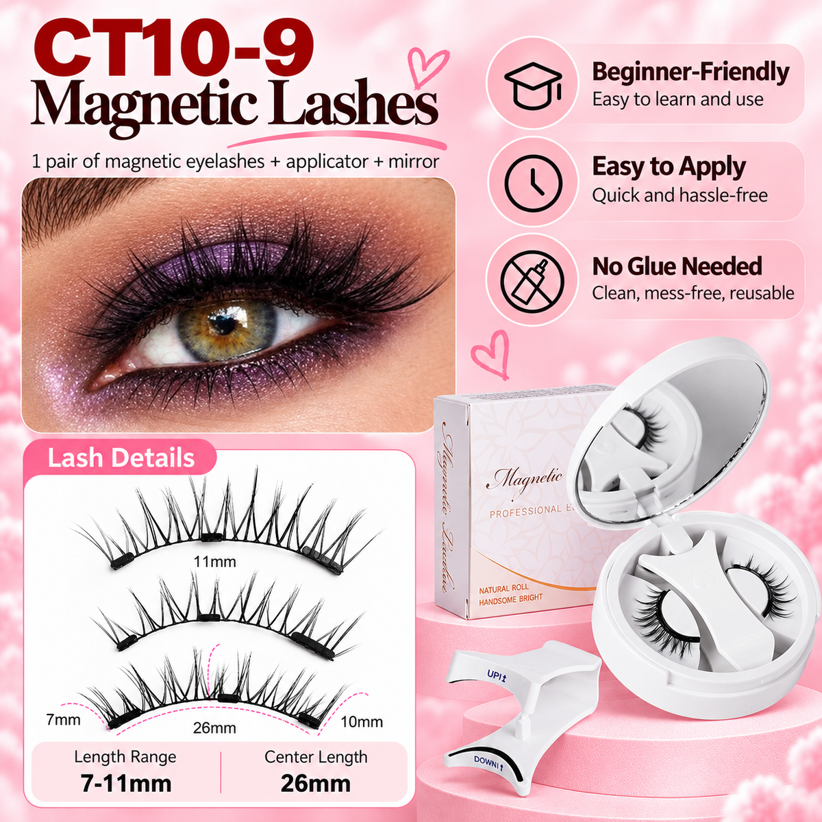 ✨ Magnetic Eyelash Set with Applicator 💖 Glue-Free, Reusable & Easy to Apply 🧲 Fluttery, Defined Lashes Made Easy! 👁️💕