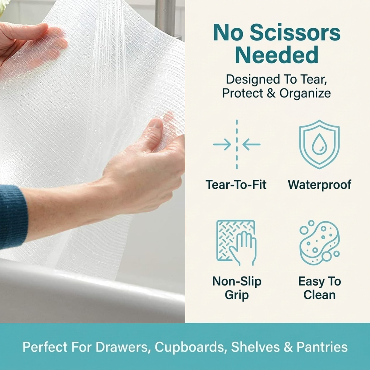Easy-Tear Non-Slip Shelf & Drawer Liner – Multi-Purpose Protective Mat for Kitchen Cabinets, Shelves & Refrigerators