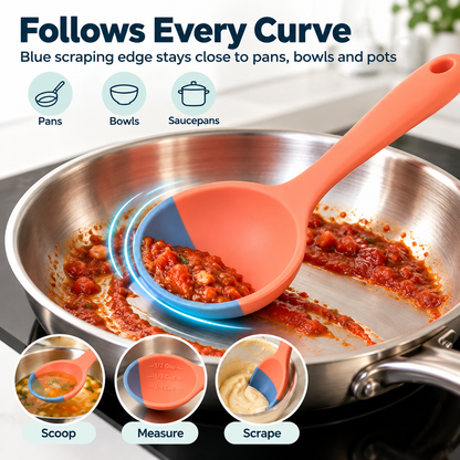3-in-1 Silicone Cooking Spoon – Flexible Scraper, Soup Ladle & Measuring Spoon