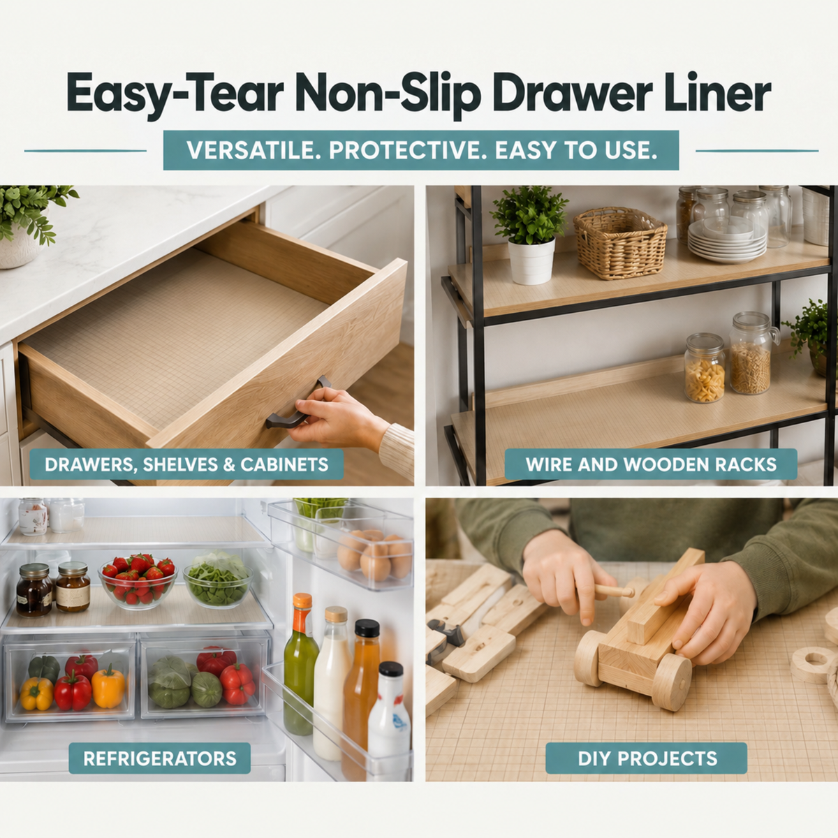 Easy-Tear Non-Slip Shelf & Drawer Liner – Multi-Purpose Protective Mat for Kitchen Cabinets, Shelves & Refrigerators
