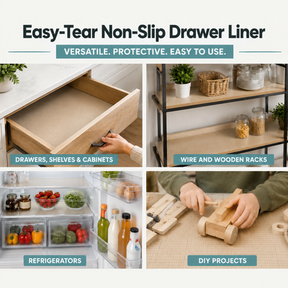 Easy-Tear Non-Slip Shelf & Drawer Liner – Multi-Purpose Protective Mat for Kitchen Cabinets, Shelves & Refrigerators