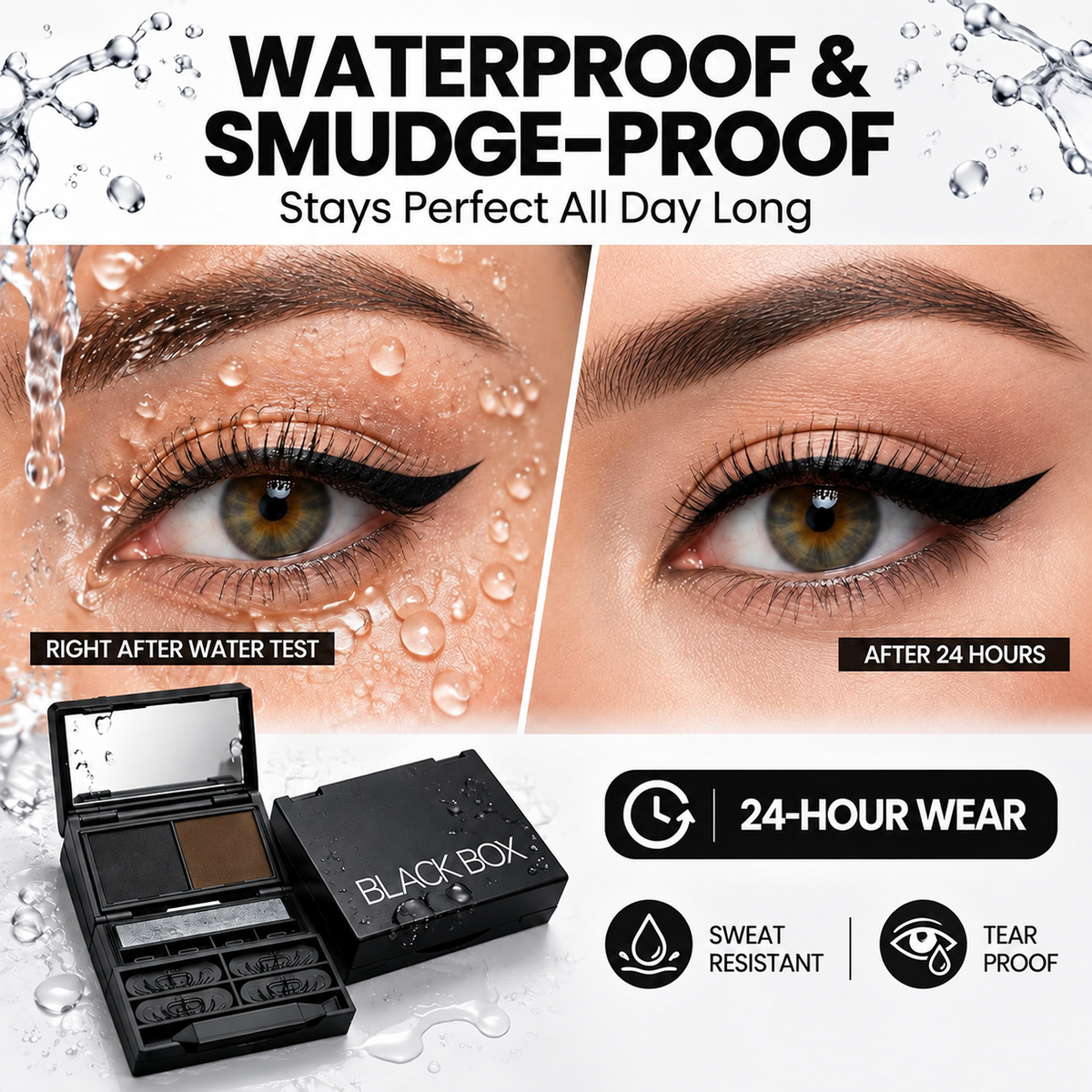 3-in-1 Eye Stamp Kit，Lower Lash & Eyeliner & Mole Mark, Black & Brown Ink