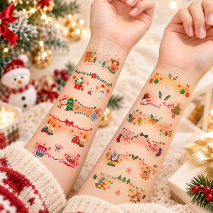 Christmas Temporary Face Tattoos for Girls, 12 Sheets Pink Blush & Holographic Face Stickers, Snowflake Christmas Tree Fake Tattoos for Holiday Makeup, Face & Body Art, Party Accessories