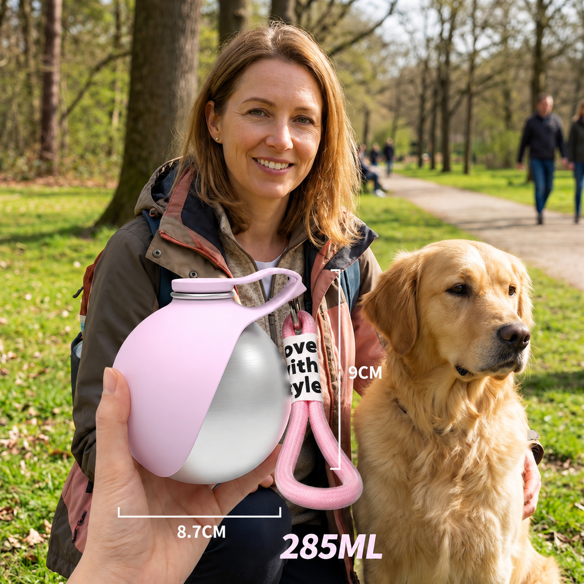 2-in-1 Dog Travel Water Bottle – Leakproof Stainless Steel Bottle with Silicone Bowl