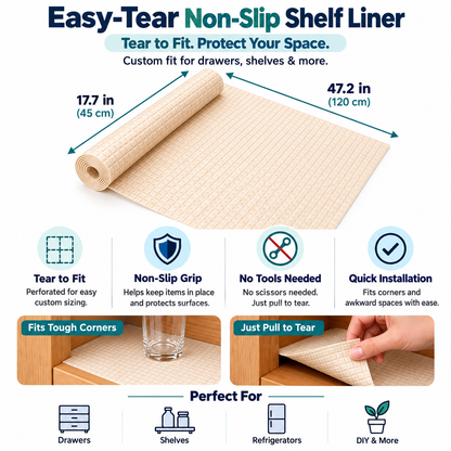 Easy-Tear Non-Slip Shelf & Drawer Liner – Multi-Purpose Protective Mat for Kitchen Cabinets, Shelves & Refrigerators