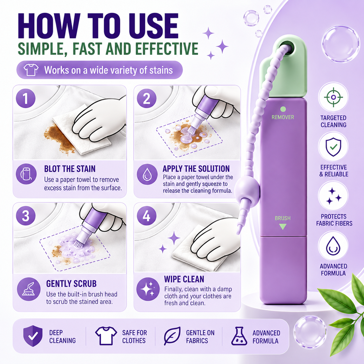 2-in-1 Instant Stain Remover Pen – Portable Cleaning & Brush Tool