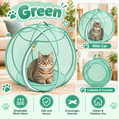 🐱🌿 360° Rolling Cat Haven – Foldable Breathable Mesh Playpen with Zipper Door for Indoor & Outdoor Play✨🐾