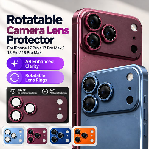 🔥 BUY 1 GET 1 FREE! 🎁 Rotating Camera Lens Protector for iPhone 17 Pro / 17 Pro Max / 18 Pro / 18 Pro Max 📱 | 360° Adjustable Filter, Scratch-Resistant Tempered Glass, Full Camera Protection ✨