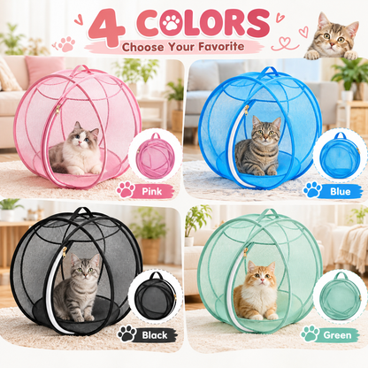 🐱🌿 360° Rolling Cat Haven – Foldable Breathable Mesh Playpen with Zipper Door for Indoor & Outdoor Play✨🐾