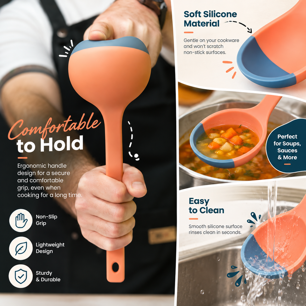 3-in-1 Silicone Cooking Spoon – Flexible Scraper, Soup Ladle & Measuring Spoon