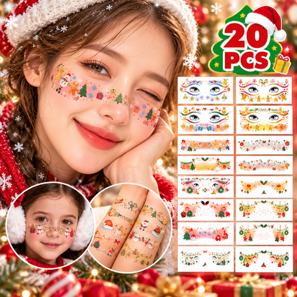Christmas Temporary Face Tattoos for Girls, 12 Sheets Pink Blush & Holographic Face Stickers, Snowflake Christmas Tree Fake Tattoos for Holiday Makeup, Face & Body Art, Party Accessories