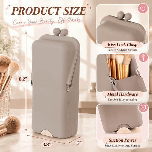 Portable Makeup Brush Holder with Suction Cup Base – Travel-Friendly Cosmetic Organizer for Brushes & Beauty Tools