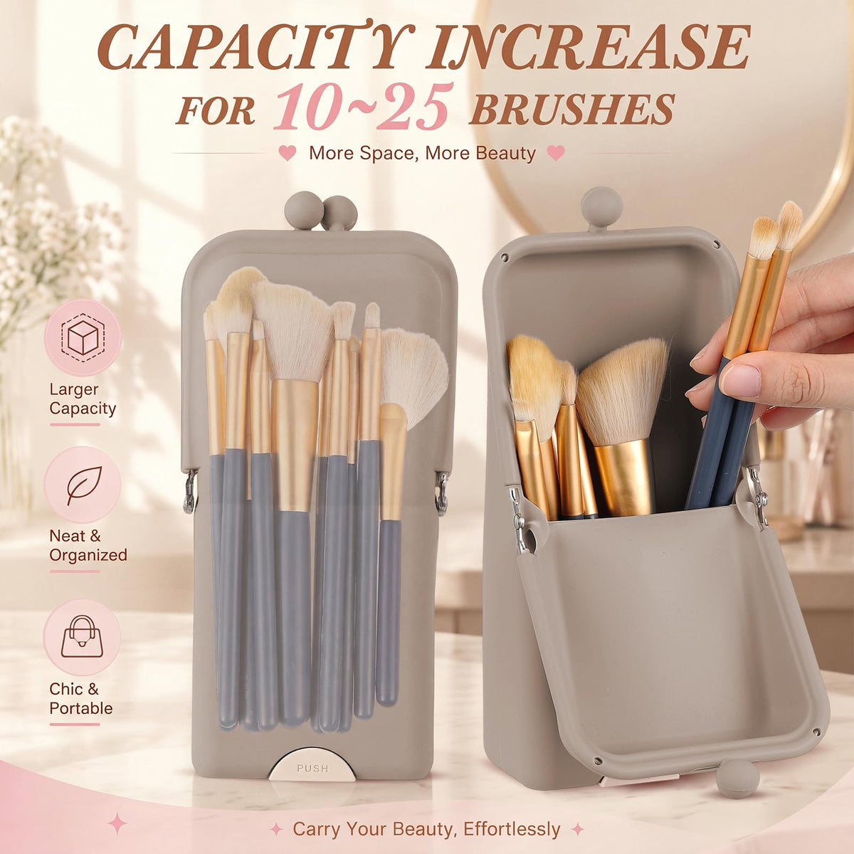 Portable Makeup Brush Holder with Suction Cup Base – Travel-Friendly Cosmetic Organizer for Brushes & Beauty Tools