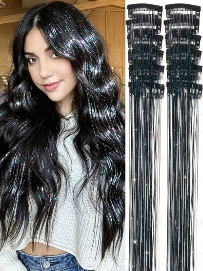 ✨Sparkly Hair Tinsel Extensions – Clip On in 3 Seconds,✨ Easy-to-Use Glitter Hair Accessories for Parties, Festivals & Everyday Glam💖