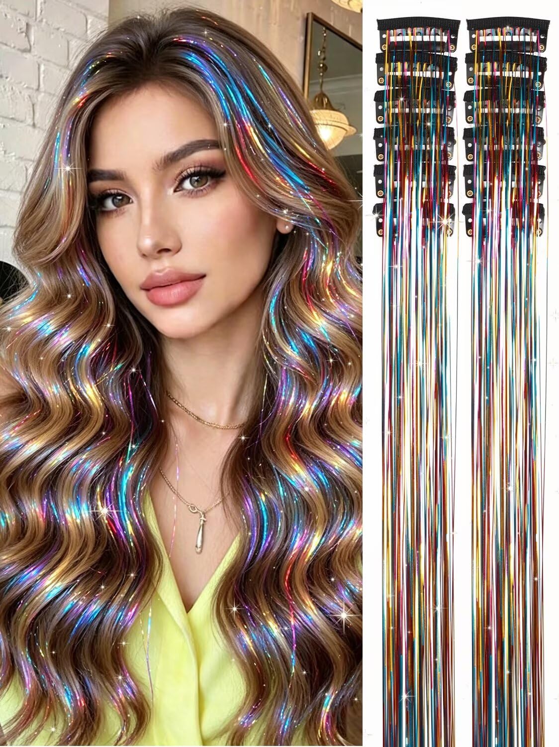 ✨Sparkly Hair Tinsel Extensions – Clip On in 3 Seconds,✨ Easy-to-Use Glitter Hair Accessories for Parties, Festivals & Everyday Glam💖