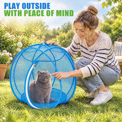 🐱🌿 360° Rolling Cat Haven – Foldable Breathable Mesh Playpen with Zipper Door for Indoor & Outdoor Play✨🐾