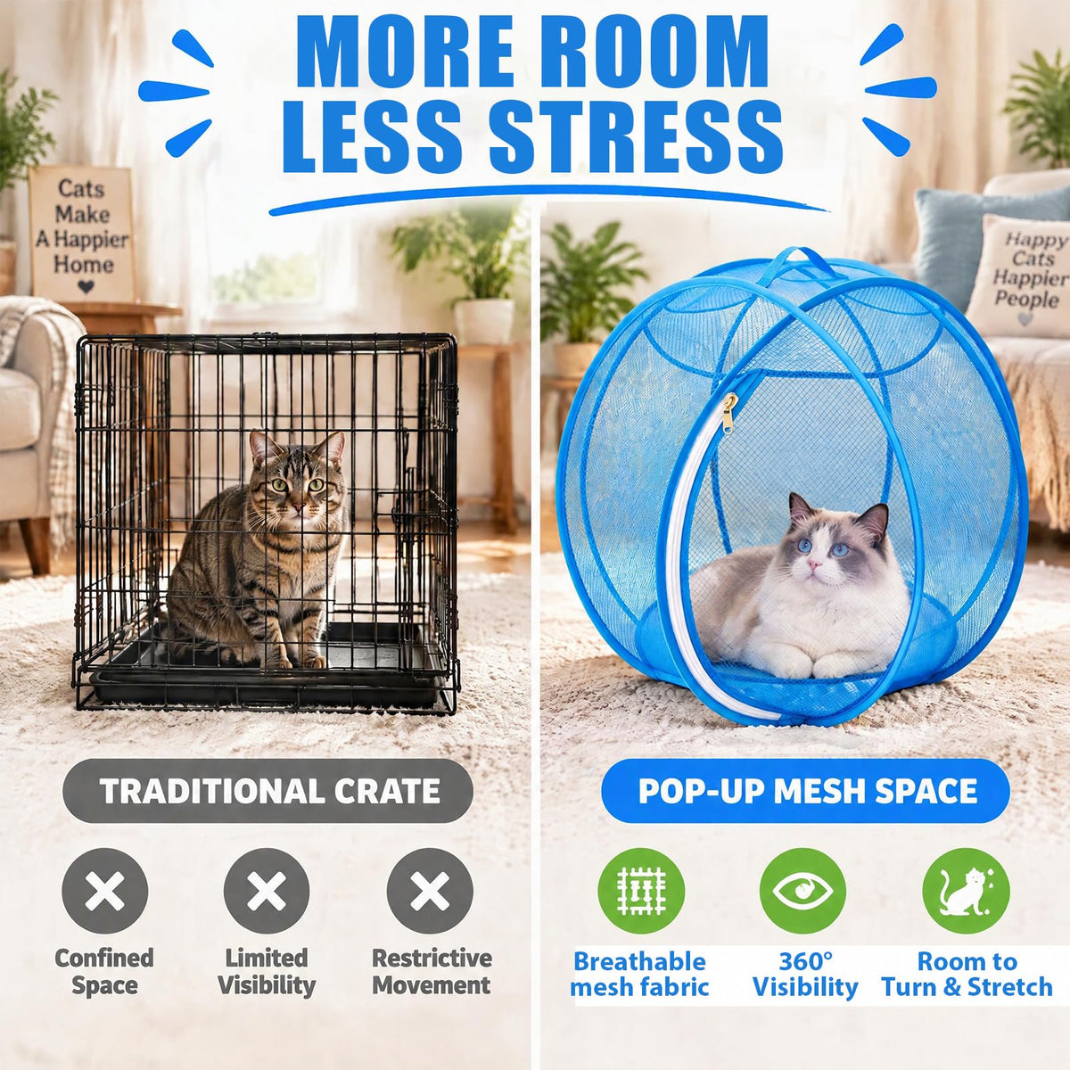 🐱🌿 360° Rolling Cat Haven – Foldable Breathable Mesh Playpen with Zipper Door for Indoor & Outdoor Play✨🐾