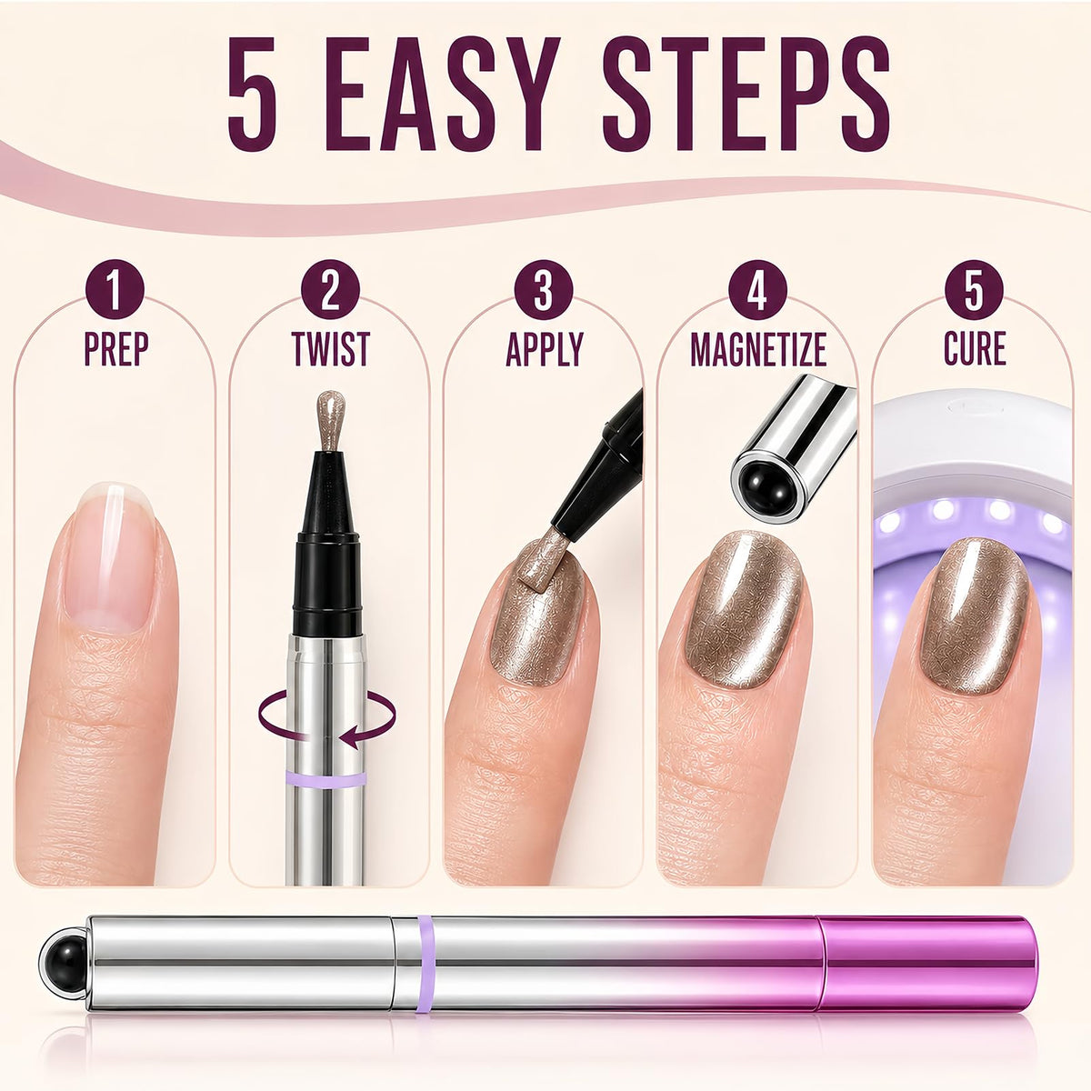 Magnetic Cat Eye Nail Polish Pen – Shimmering Glossy Finish, Easy Application, Salon-Style Nails at Home