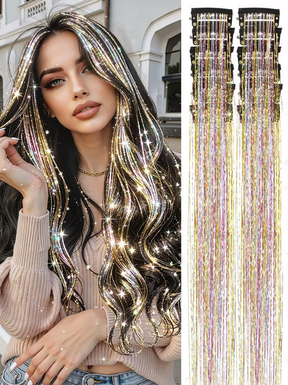 ✨Sparkly Hair Tinsel Extensions – Clip On in 3 Seconds,✨ Easy-to-Use Glitter Hair Accessories for Parties, Festivals & Everyday Glam💖