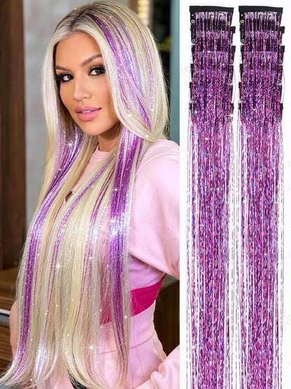 ✨Sparkly Hair Tinsel Extensions – Clip On in 3 Seconds,✨ Easy-to-Use Glitter Hair Accessories for Parties, Festivals & Everyday Glam💖