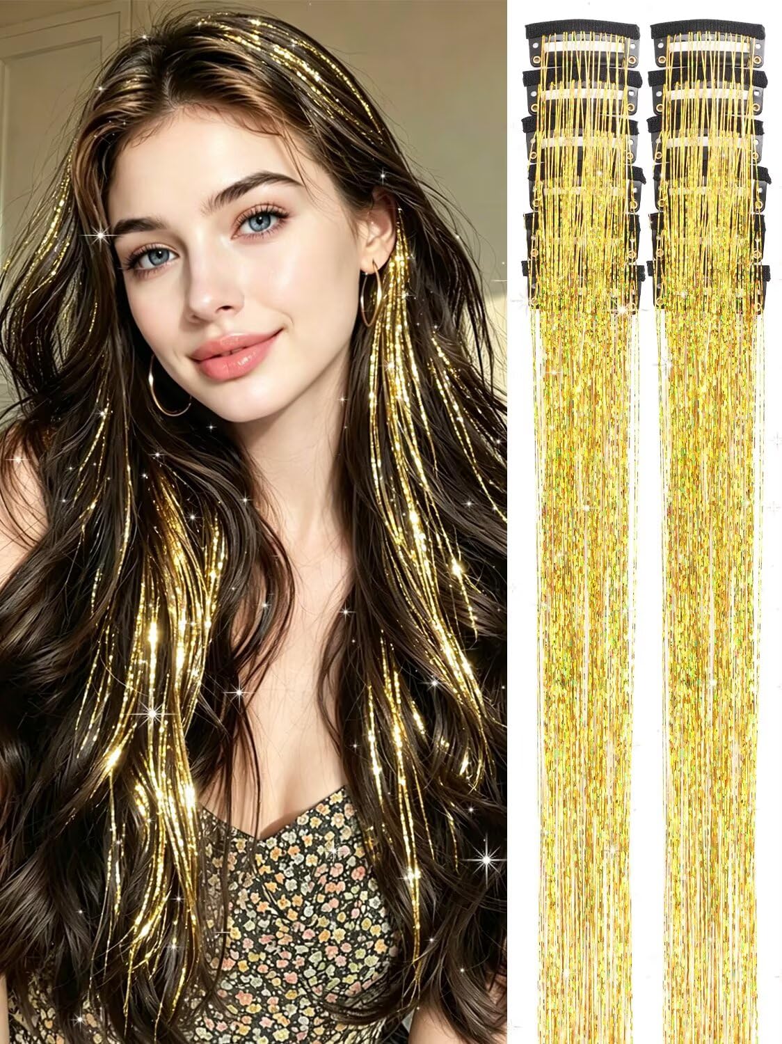 ✨Sparkly Hair Tinsel Extensions – Clip On in 3 Seconds,✨ Easy-to-Use Glitter Hair Accessories for Parties, Festivals & Everyday Glam💖