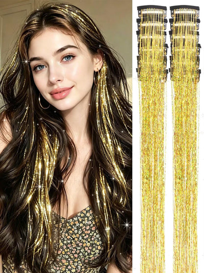 ✨Sparkly Hair Tinsel Extensions – Clip On in 3 Seconds,✨ Easy-to-Use Glitter Hair Accessories for Parties, Festivals & Everyday Glam💖