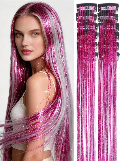 ✨Sparkly Hair Tinsel Extensions – Clip On in 3 Seconds,✨ Easy-to-Use Glitter Hair Accessories for Parties, Festivals & Everyday Glam💖