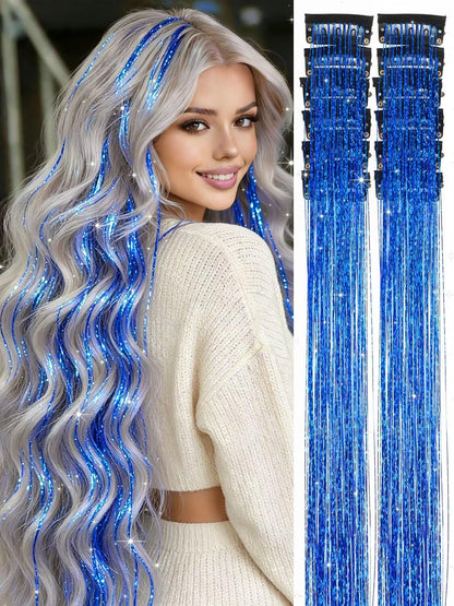 ✨Sparkly Hair Tinsel Extensions – Clip On in 3 Seconds,✨ Easy-to-Use Glitter Hair Accessories for Parties, Festivals & Everyday Glam💖