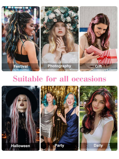 ✨Sparkly Hair Tinsel Extensions – Clip On in 3 Seconds,✨ Easy-to-Use Glitter Hair Accessories for Parties, Festivals & Everyday Glam💖