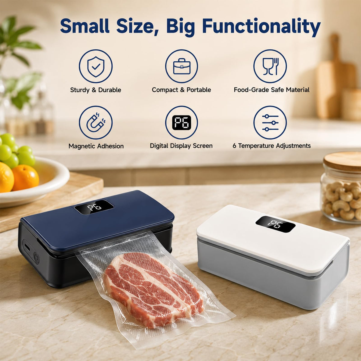 Portable Mini Bag Sealer – 2-in-1 Heat Sealer & Cutter, 6 Adjustable Settings, USB Rechargeable with LED Display
