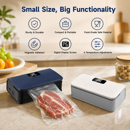 Portable Mini Bag Sealer – 2-in-1 Heat Sealer & Cutter, 6 Adjustable Settings, USB Rechargeable with LED Display