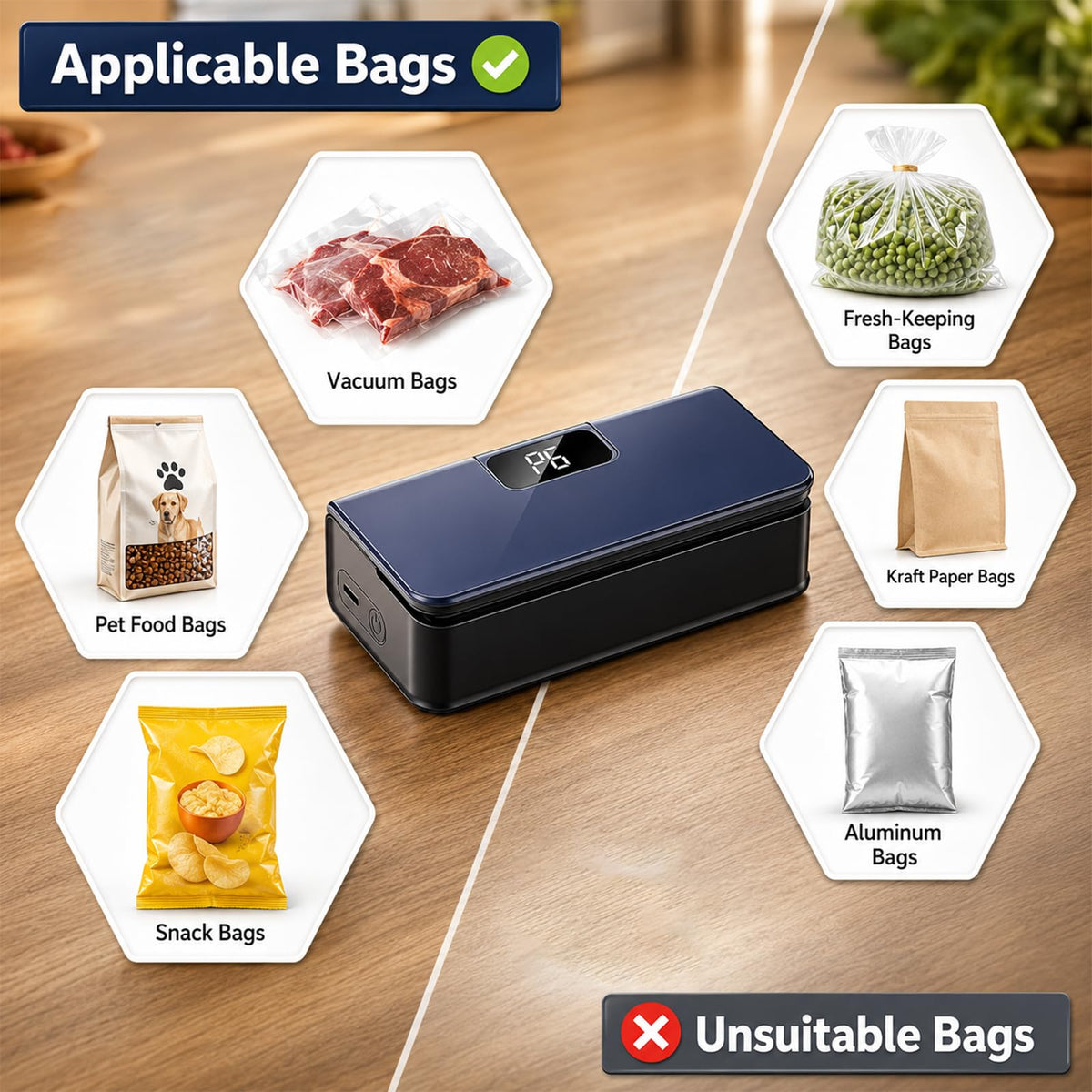 Portable Mini Bag Sealer – 2-in-1 Heat Sealer & Cutter, 6 Adjustable Settings, USB Rechargeable with LED Display
