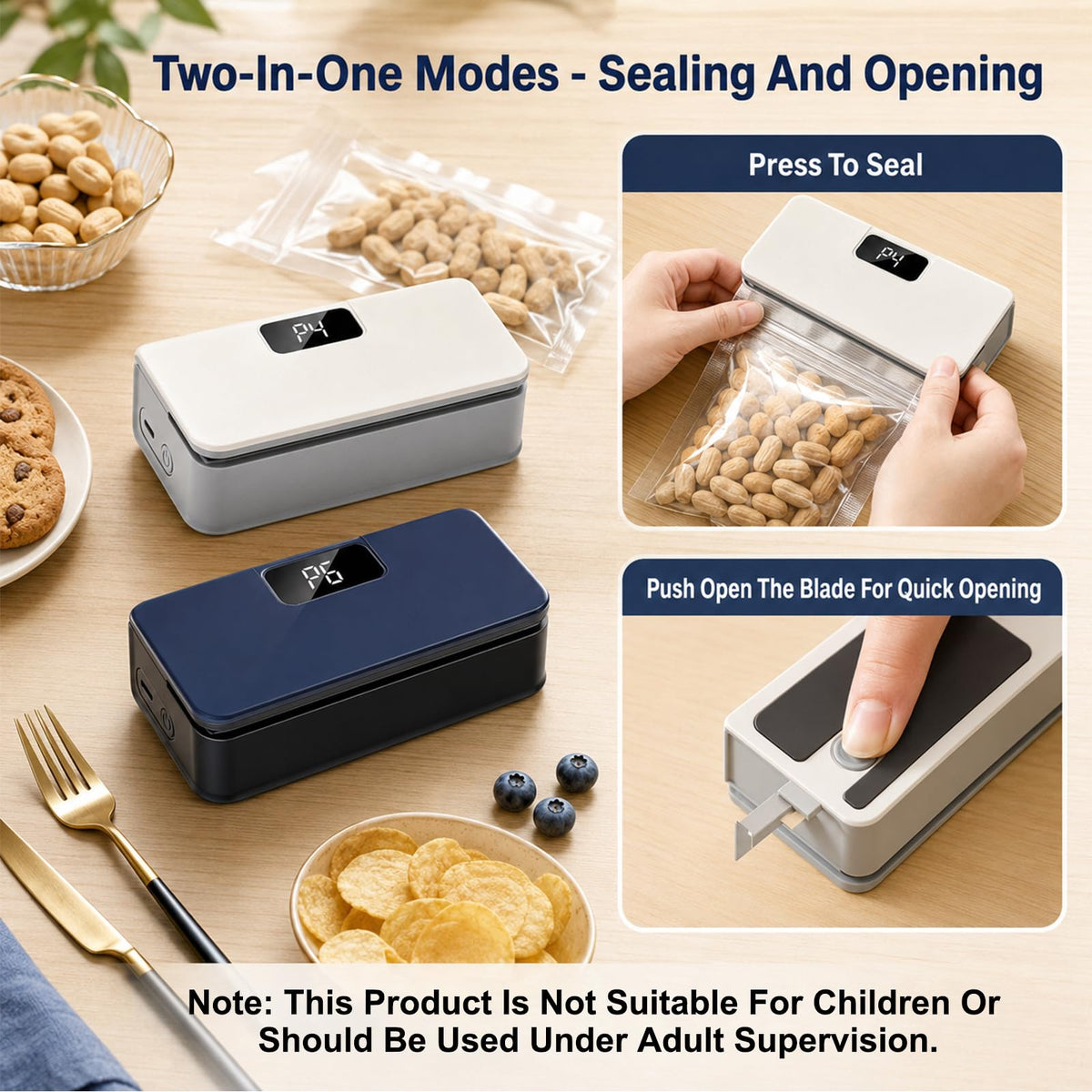 Portable Mini Bag Sealer – 2-in-1 Heat Sealer & Cutter, 6 Adjustable Settings, USB Rechargeable with LED Display