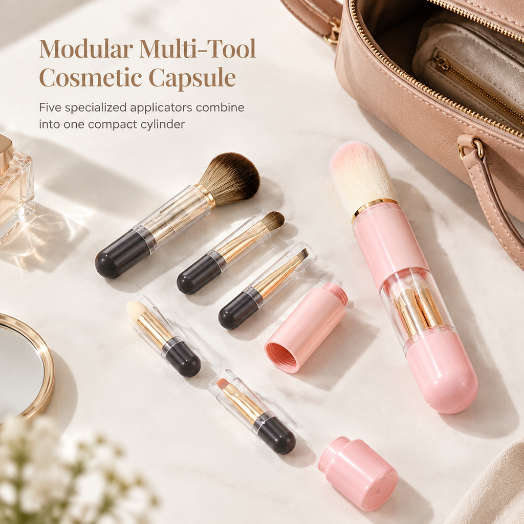 🖌️Buy 1 Get 1 Free !!📢Portable Retractable Makeup Brush Set Multifunctional Travel Cosmetic Tool with Powder Blush and Silicone Lip Brush