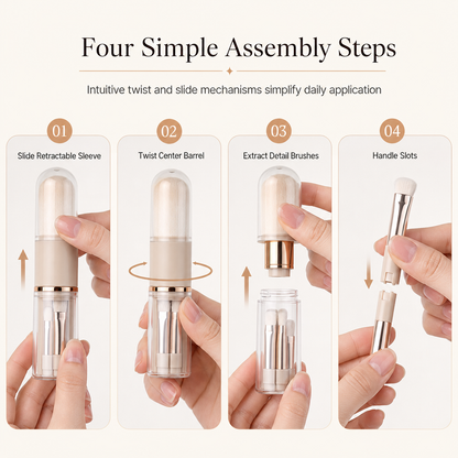 🖌️Buy 1 Get 1 Free !!📢Portable Retractable Makeup Brush Set Multifunctional Travel Cosmetic Tool with Powder Blush and Silicone Lip Brush