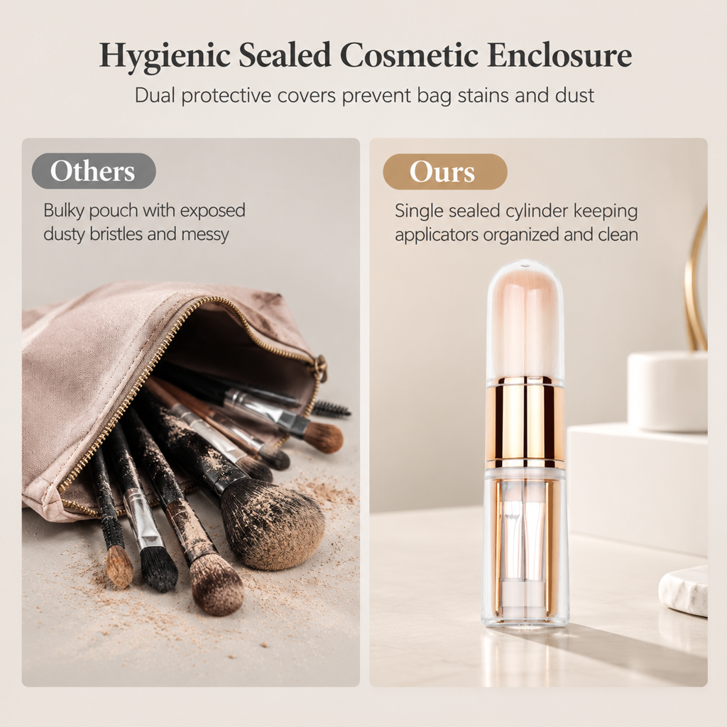 🖌️Buy 1 Get 1 Free !!📢Portable Retractable Makeup Brush Set Multifunctional Travel Cosmetic Tool with Powder Blush and Silicone Lip Brush
